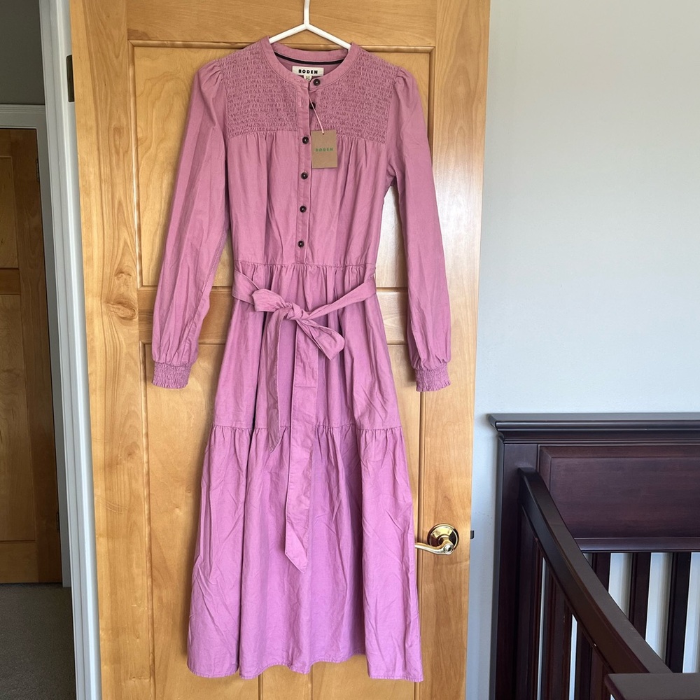 NWT Boden Cecily Cord Midi Dress Pink Haze Size 8